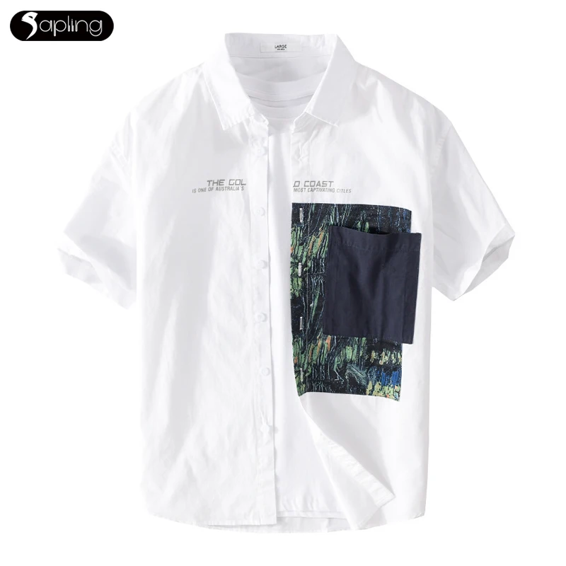 

Shirts for Men Japan Style Harajuku Loose Casual Short-sleeved Men Print Tops High-quality Cotton Male Shirt Camisas De Hombre