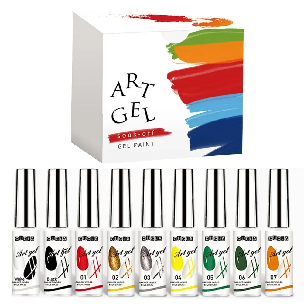

NEW2023 Nail Gel Polish Art Kit For Nail Salon DIY Drawing Nail Gel Pull Lines Black White Golden Silver Red Yellow Green Emeral