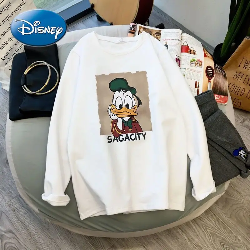 

Disney Donald Duck Mickey bottoming shirt women's spring and autumn new lazy style loose long-sleeved T-shirt women's top