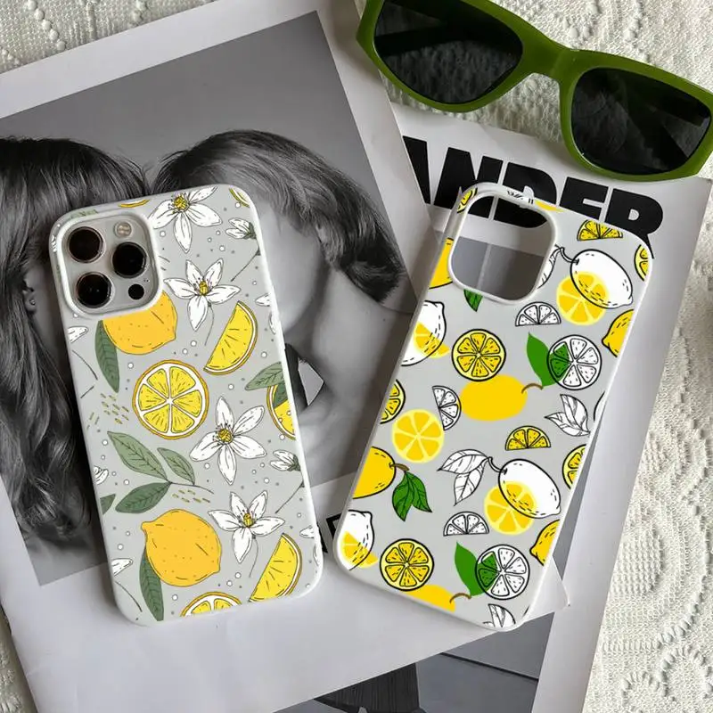 

Lemon Summer green leaves fruit Phone Case Candy Color for iPhone 6 7 8 11 12 13 s mini pro X XS XR MAX Plus
