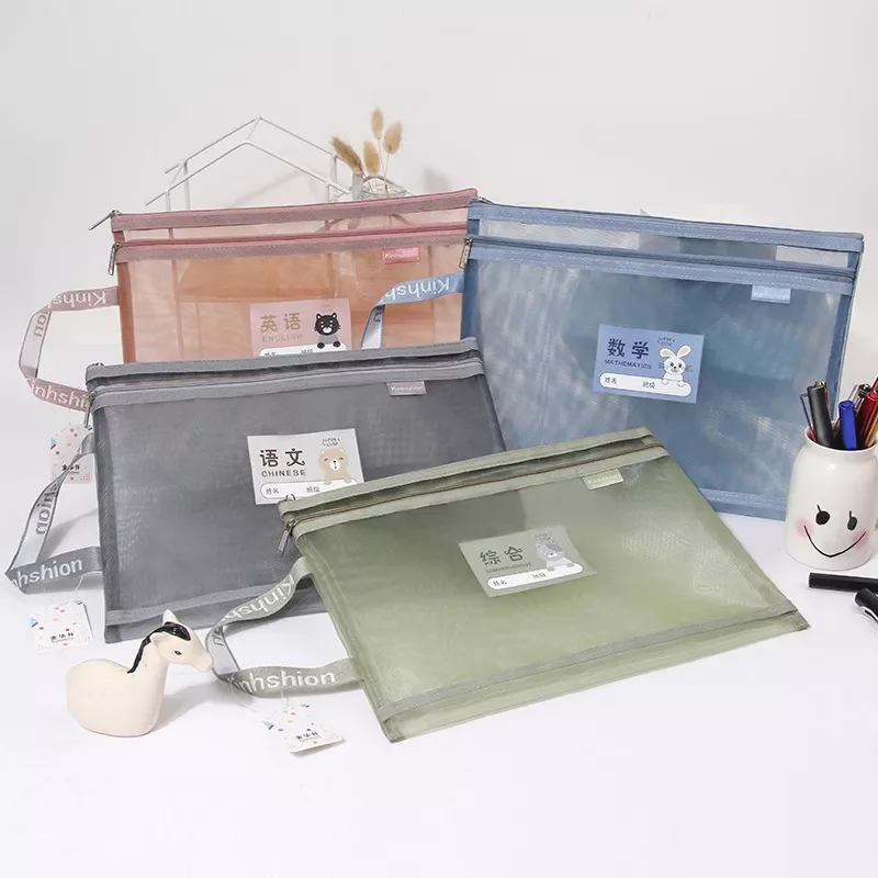 

Double-layer Nylon Mesh Tutorial Bag Hand-held Portable Subject Reticule for Student Teacher School Office Accessories