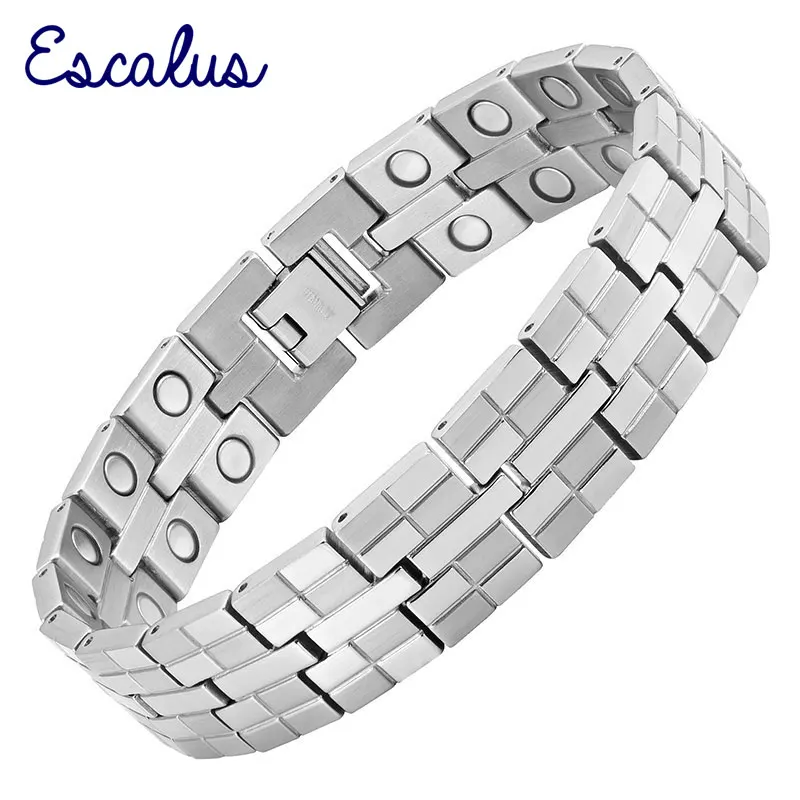 

Escalus Men Silver Titanium Bracelet Magnets Bangle Jewelry Wristband