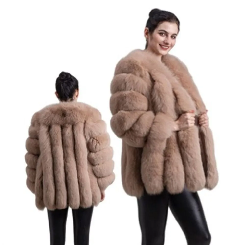 2023 New Women Winter Real Fox Fur Coat Plus Size Thicken Warm Long Sleeve Fur Fashion Ladies Luxury Real Leather Fur Jacket