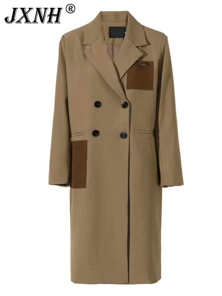 Контрастный лоскутный дизайн для длинной куртки цвет хаки костюм с длинным