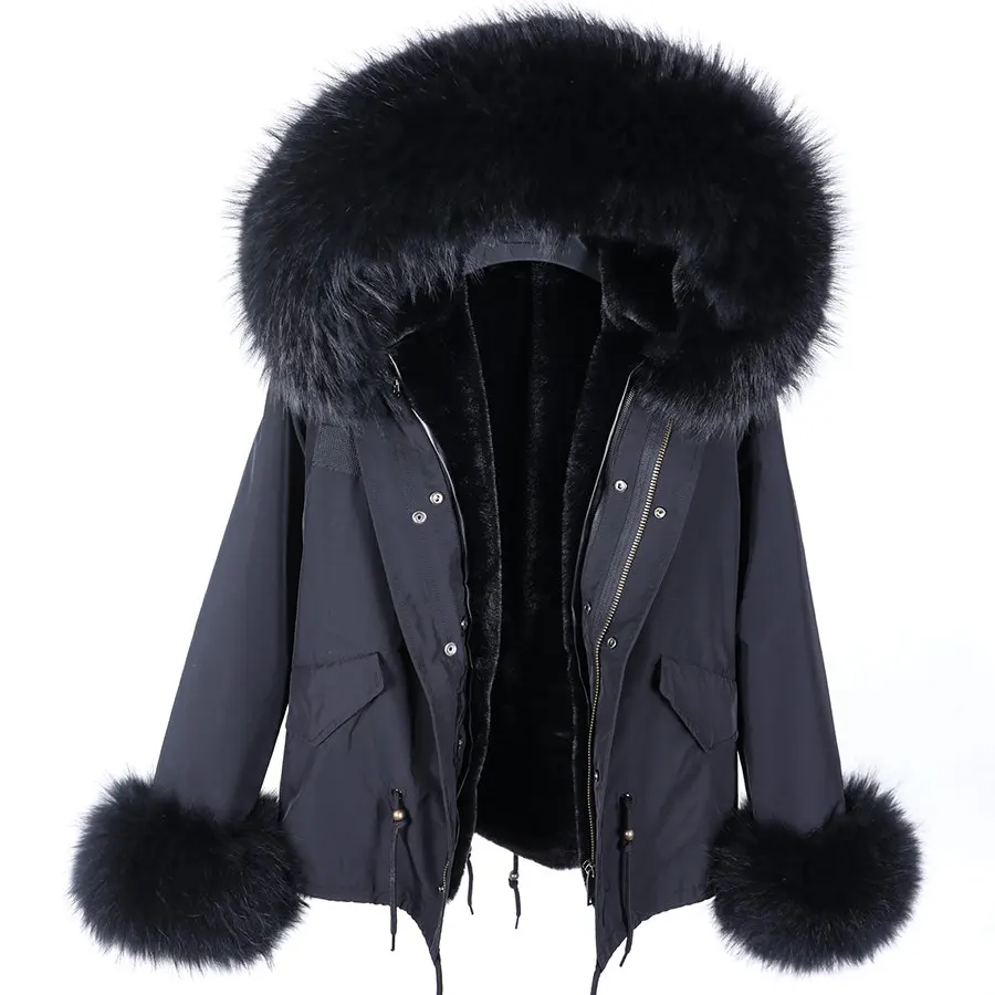 maomaokong 2022 Winter Women's jacket fur coat Natural real Fox fur collar parka  Faux Fur Lining Short Jacket