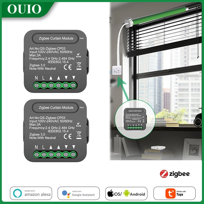 

Смарт-модуль для штор Tuya ZigBee, выключатель для штор с дистанционным управлением голосом, совместим с Alexa Google Home