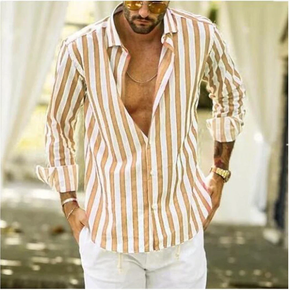 Men's Long Sleeve Striped Shirts Casual Trendy Men's Shirts for Men