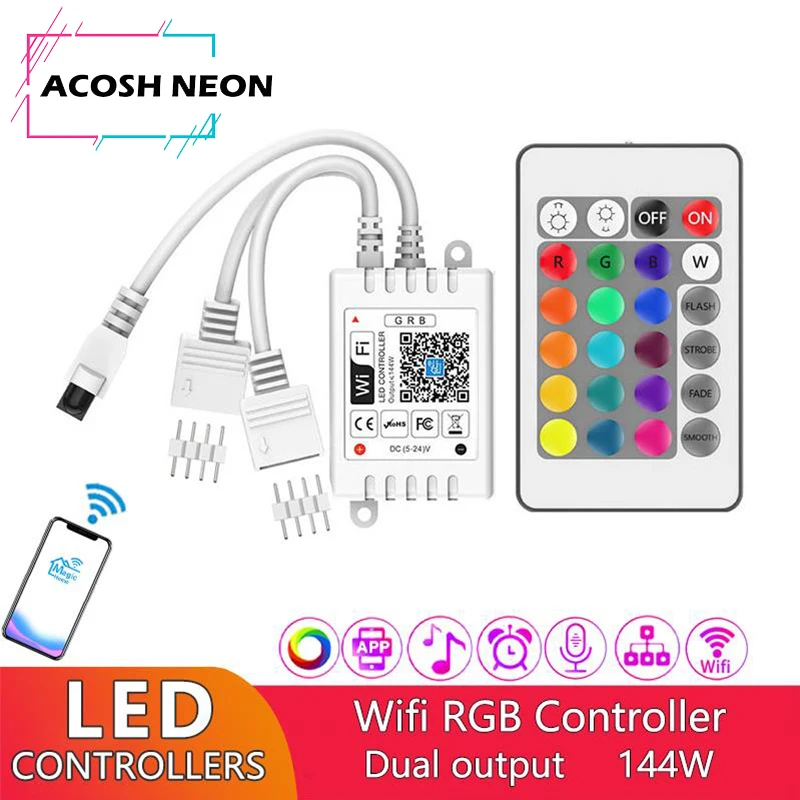 

12-24V LED Colorful Light Strip 24 Keys IR Remote For Wifi Smart RGB Dimmer Controller Music Timing Voice APP Control With