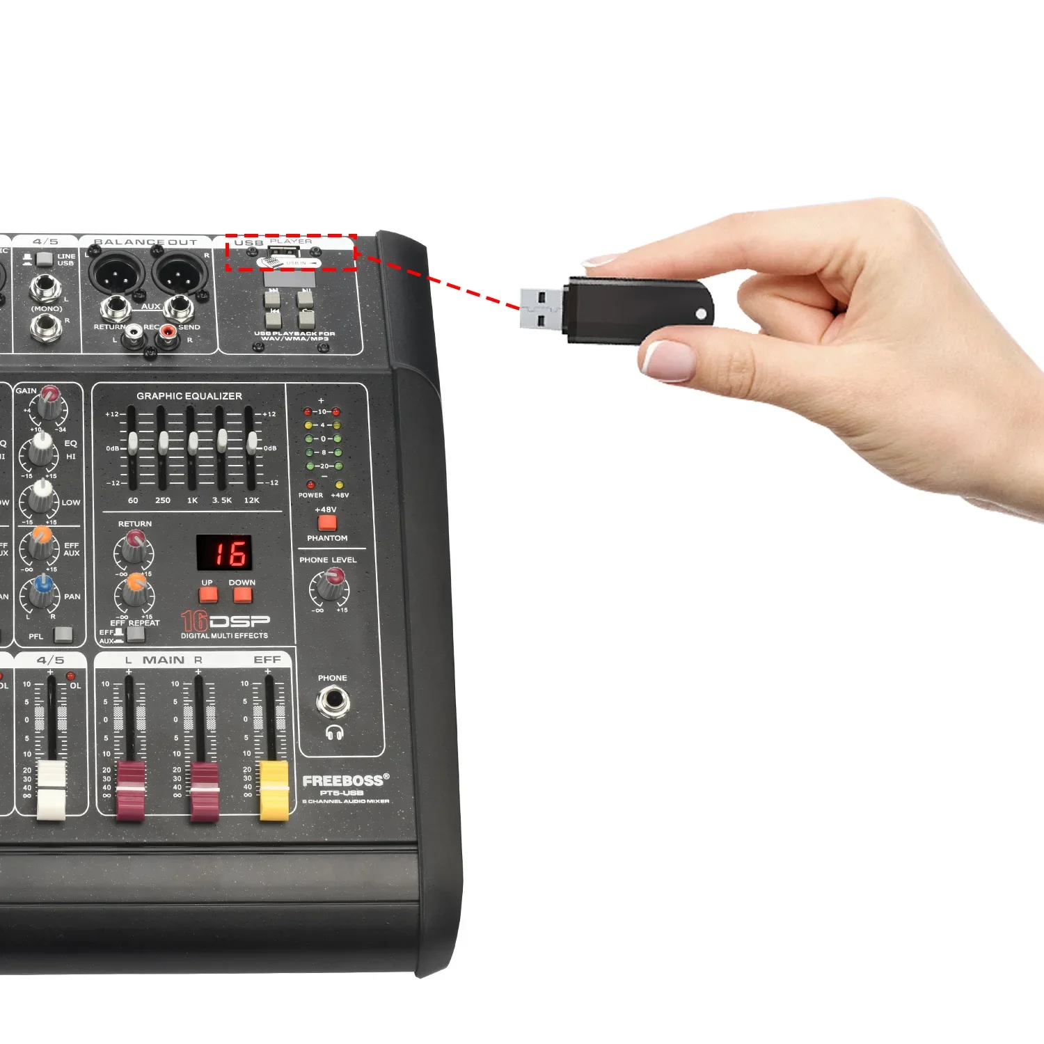 микшерный пульт с усилителем Усилитель мощности FREEBOSS микшерная консоль 5 каналов