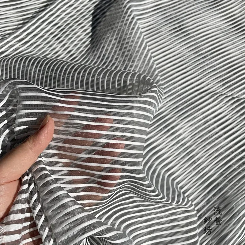 Жаккардовая ткань из органзы в полоску для свадебного украшения сетчатая