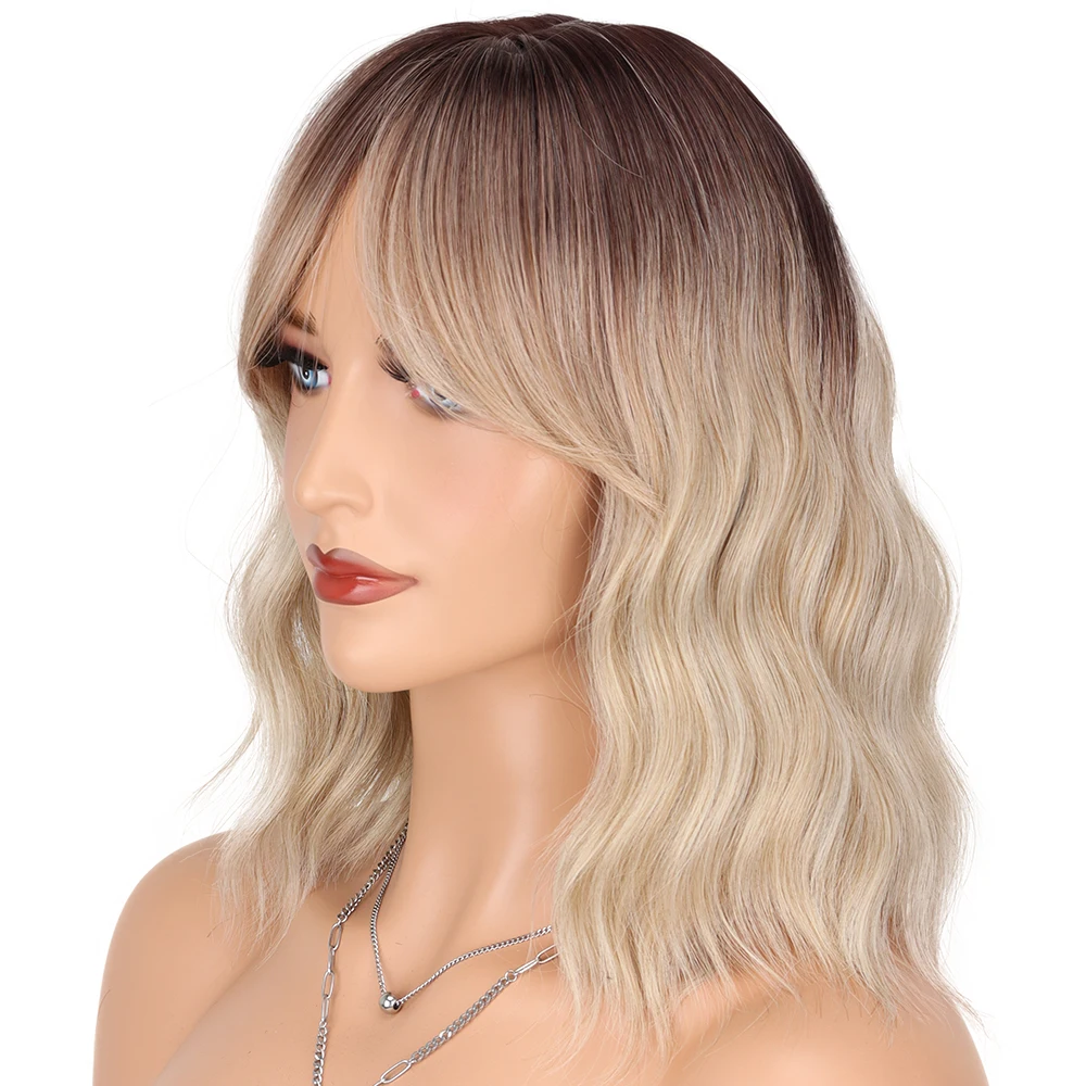 

Black Blonde Pink Short Wavy Synthetic Wigs With Bangs Brown Bob Hair Wigs for Women Cosplay Natural Hair Heat Resistant