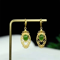 hot selling natural hand carved 925 silver gufajin inlaid jade jasper earrings studs fashion jewelry women luck gifts