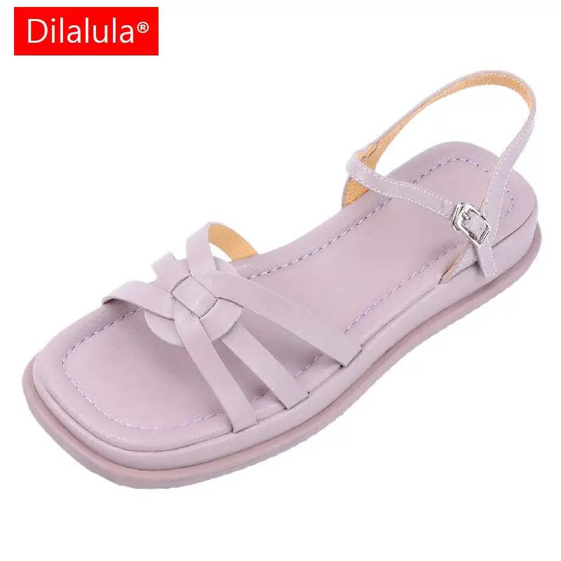 

Dilalula Summer Outdoor Casual Women Sandals Thin Strap Genuine Leather Flats Platforms Shoes Woman Sweet Fashion New Arrival