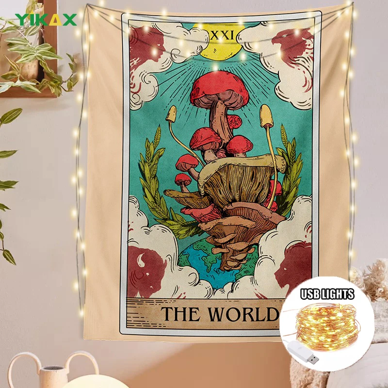 

Retro 70s Hippie Flower Cats Tapestries Tarot Mushroom Moon Cartoon Rainbow Bohemian Tapestry Wall Hanging Witchcraft Home Decor