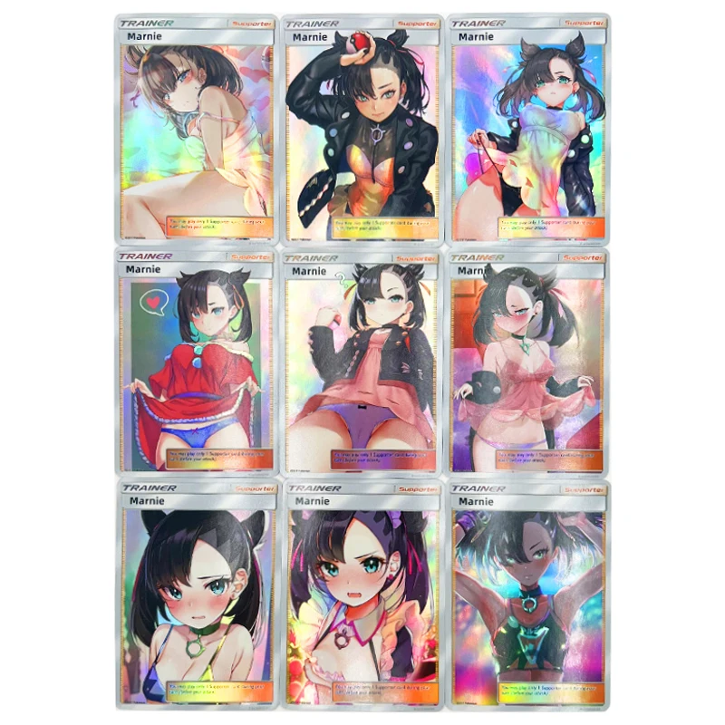 

9Pcs/set Pokemon Trainer Refractive Flash Cards PTCG Anime Girls Marnie kawaii Game Anime Collection Card Gift Toys