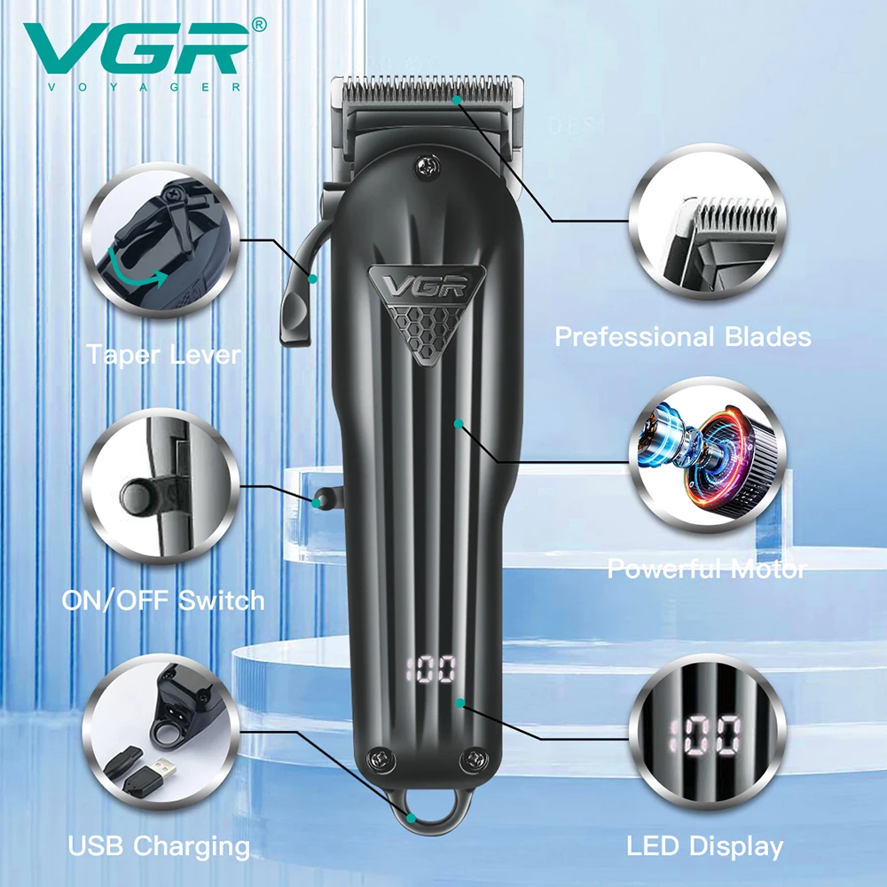 Rechargeable VGR Professional Hair Clipper Hair Trimmer For Men Shaver Hair Cutting Machine Barber Accessories Cut Machin Beard