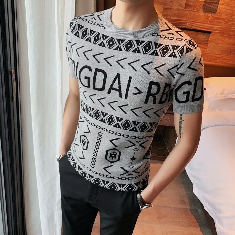 

Mens Short Sleeve Knit T-Shirt 2022 Summer High Quality Letter Printing O Neck Casual Slim T-Shirt Brand Fashion Mens Clothing
