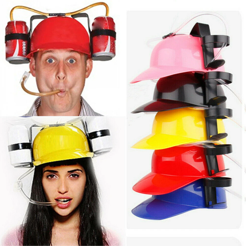 

Hot 2022 Creative Helmet Drink Hat Lazy lounge Beer Soda Guzzler Helmet Birthday Party Cool Unique Toy Handsfree Drink Miner Hat