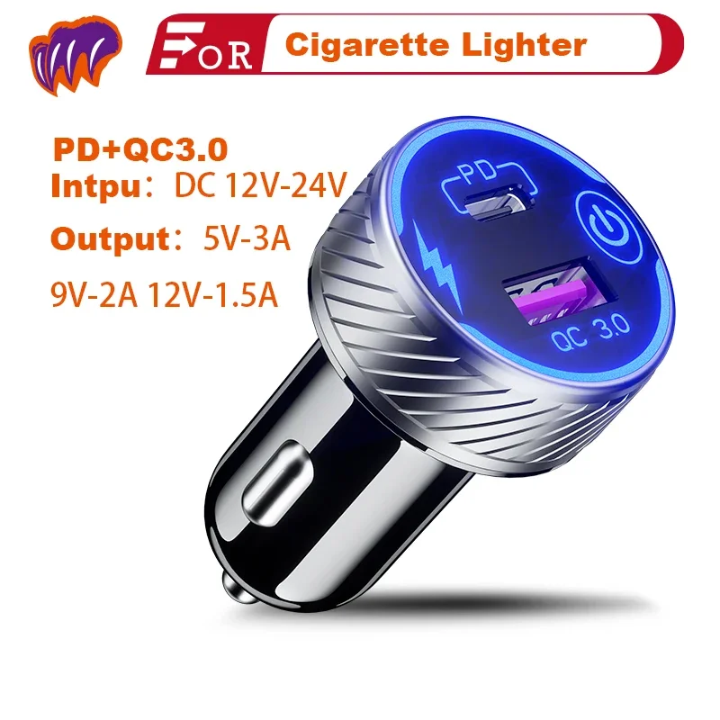 

Автомобильное зарядное устройство USB C, автомобильное зарядное устройство для телефона, адаптер порта прикуривателя, зарядное устройство PD & QC3.0 Тип C, быстрая зарядка, автомобильное зарядное устройство