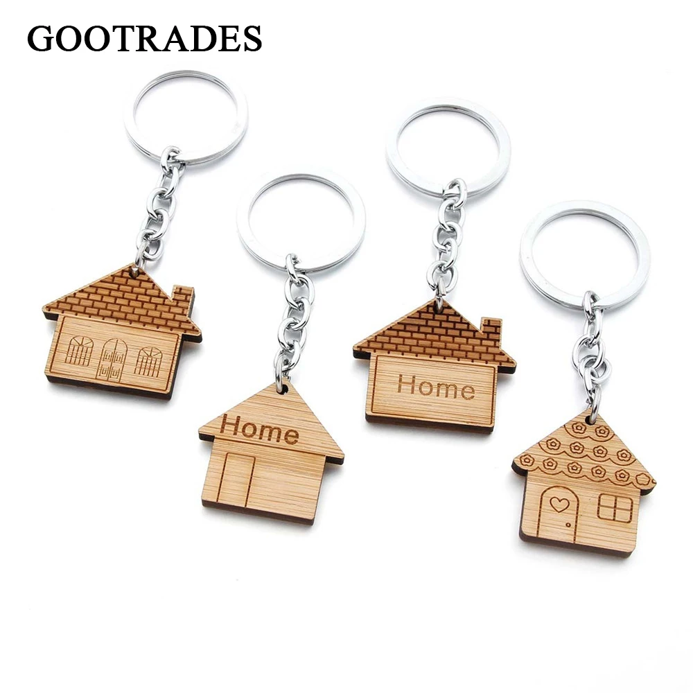 fashion house key chain wood keychain housewarming gift new home key ring decoration for women girls free global shipping