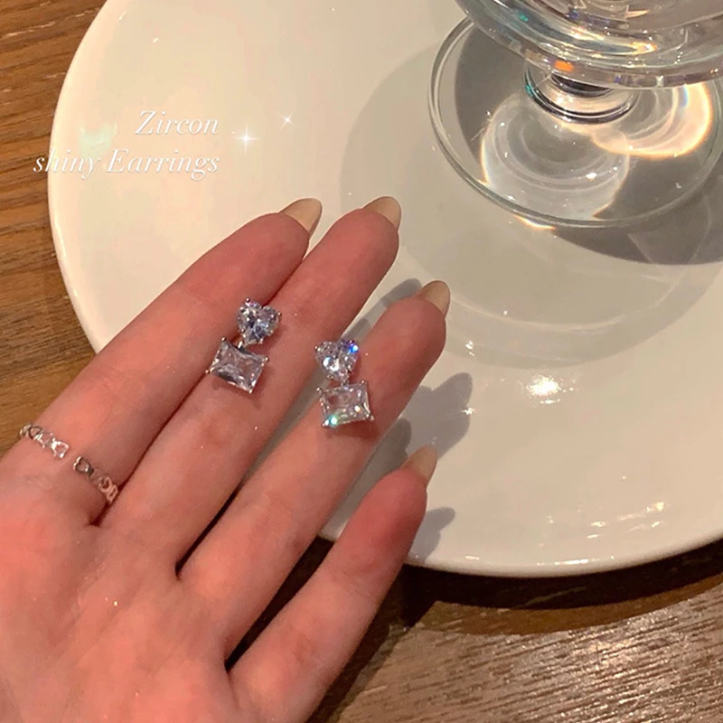 

Простые серьги в форме сердца с фианитами, кристаллы для женщин, темпераментные элегантные свадебные Подвесные серьги, модные женские ювел...