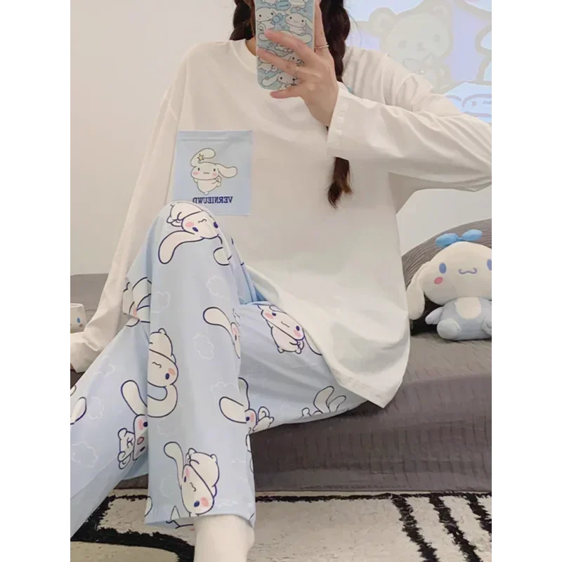 Sanrio шелковые пижамы с нефритом и корицей женские осенние из чистого хлопка
