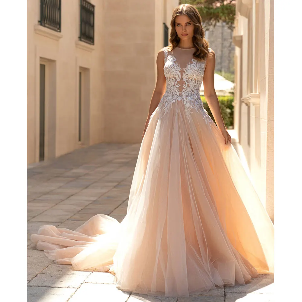 

Elegant A Line Wedding Dress 2024 Bridal Gown Lace Applique Flower Long Bride Formal Party Gown Woman Summer White Plus Size