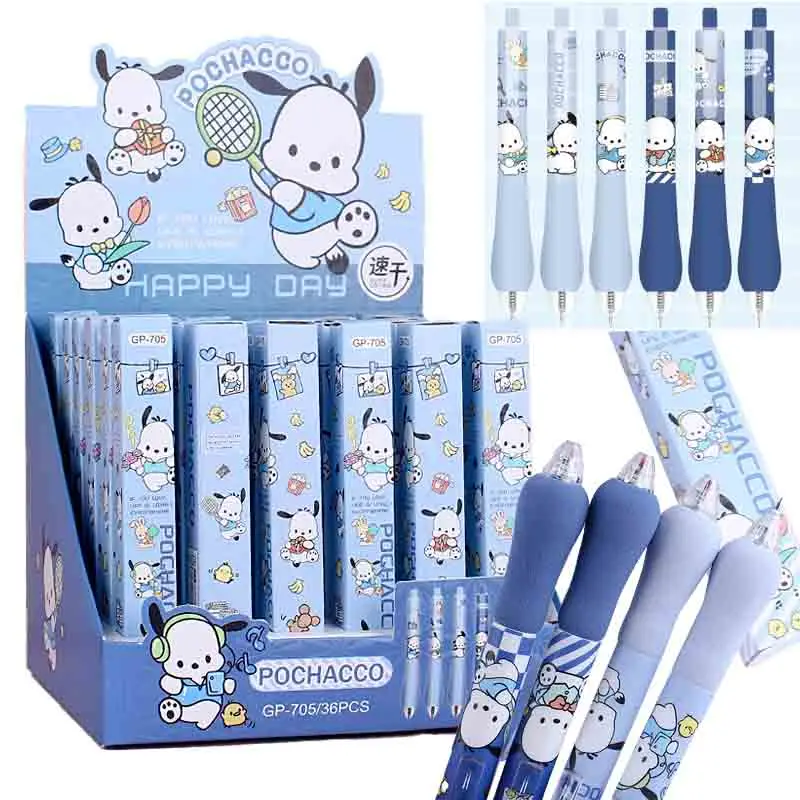 

36Pcs/box Kawaii Sanrio Pochacco Sponge Sheath Neutral Pen Blind Box 2023 Cartoon Puppy Press Gel Pen Stationery School Supply