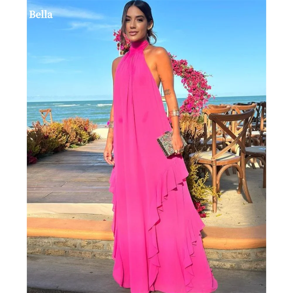 Женское Шифоновое Платье Bella Philosophy белое вечернее платье с лямкой на шее без