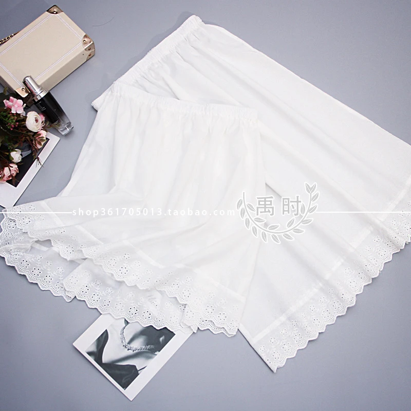 Cotton Hanfu Petticoat Mori Literary White Half Slips Bottoming Skirt Lace Stitching Single Layer Anti Static Under Dress A Line