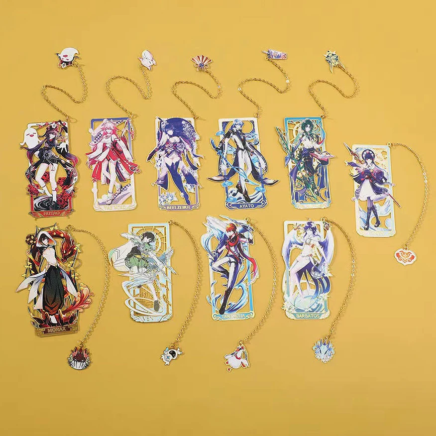 

Genshin Impact Bookmark Cosplay Anime Genshin Xiao Kazuha Zhongli Hutao Venti Yae Miko Tartaglia Raiden Shogun Metal Collection
