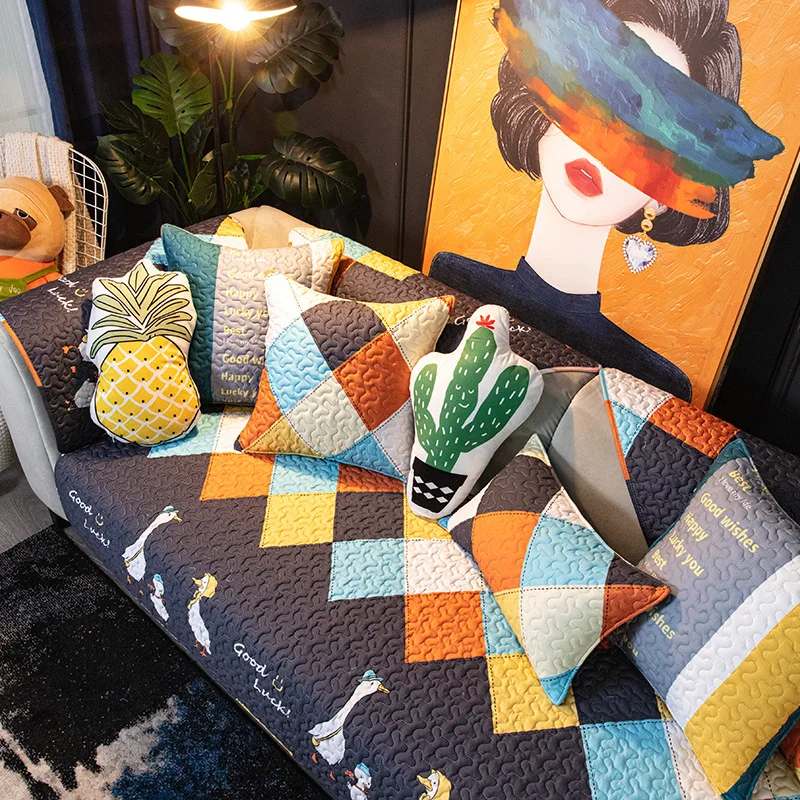 

Cotton Geometric Sofa Cover Cushion Modern Living Room Bedroom Decor Non-slip Backrest Armrest Towel Corner L-shaped Pet Mat
