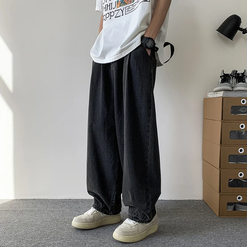 Navy Grey Baggy Jeans Men Fashion Oversized Wide Leg Jeans Men Japanese Streetwear Hip Hop Loose Straight Denim Trousers Men