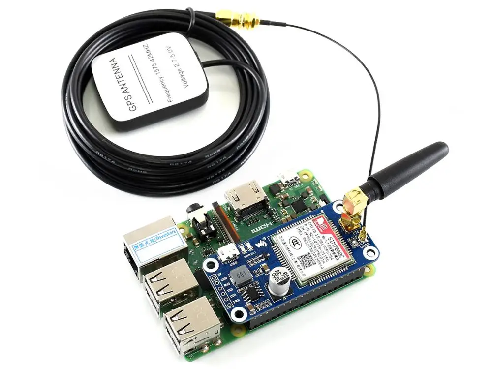 

Waveshare NB-IoT/eMTC/EDGE/GPRS/GNSS HAT for Raspberry Pi Based on SIM7000C supports TCP,UDP,PPP,HTTP,FTP,MQTT,SMS,Mail,etc.
