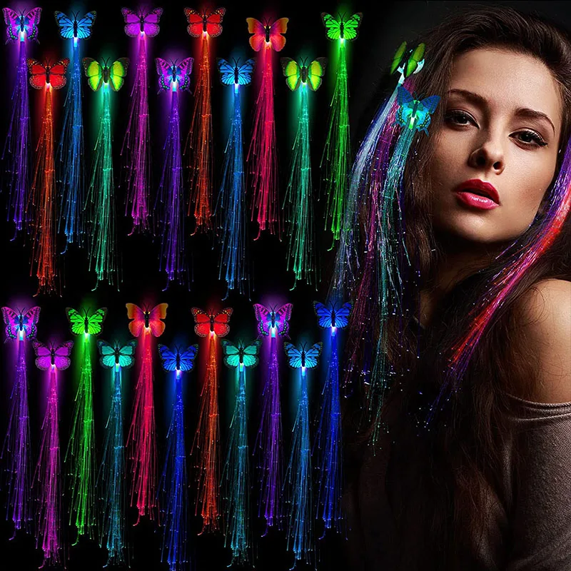

1/50pcs LED Party Colors Light Up Fiber Optic Hair Barrettes Clip Hairpin Silk Flash Braids Wedding New Year Birthday Gifts
