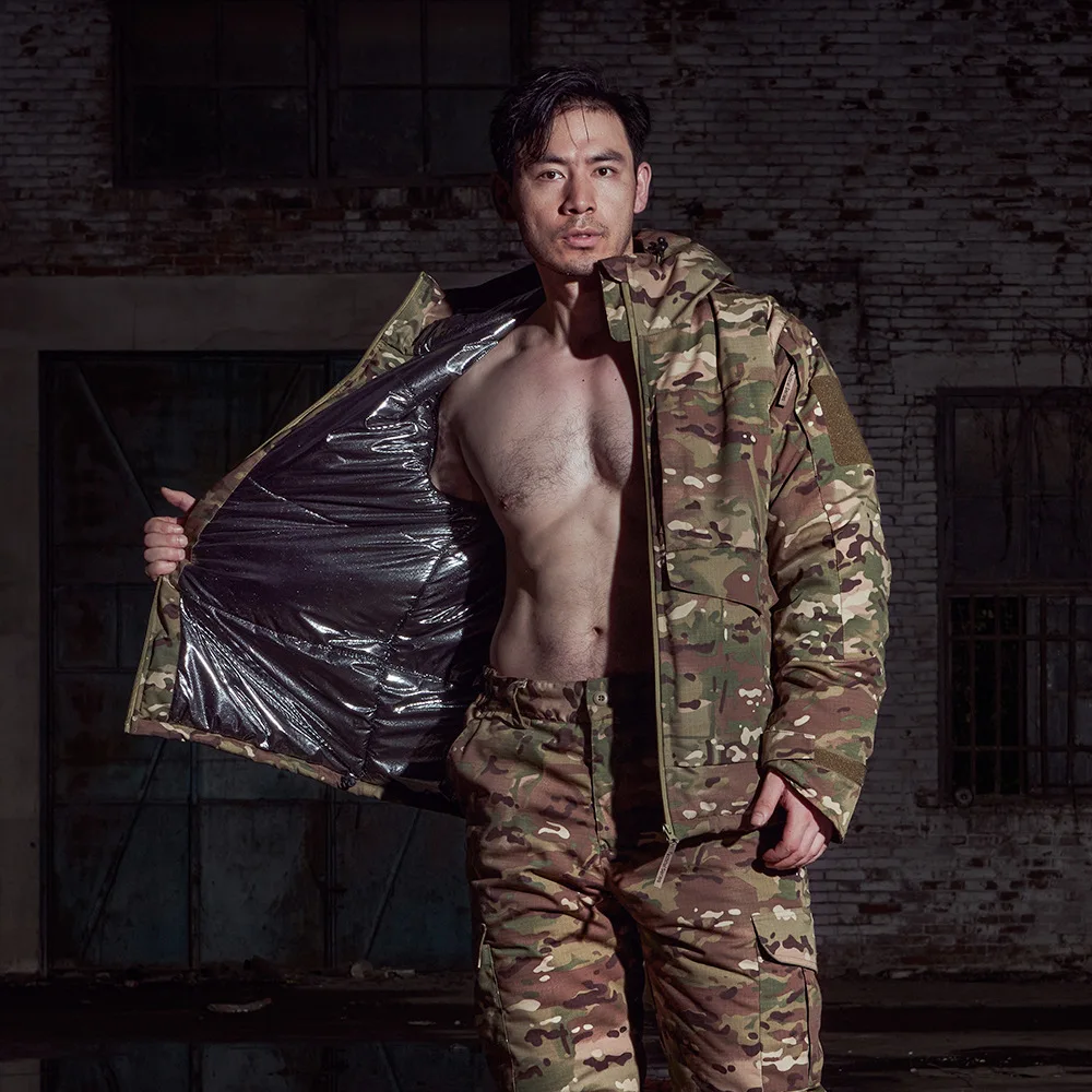 Утепленный теплоотражающий хлопковый костюм зимняя камуфляжная теплая ветровка