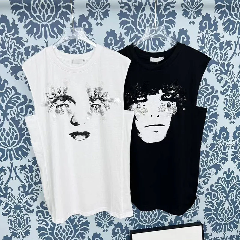 

2022 Summer Woman's Tank Tops Lady Printed 2 Colors Loose Sleeveless Blouses Casual Tees