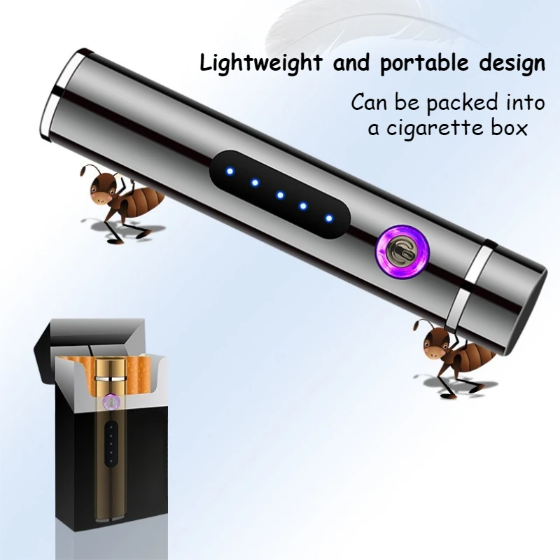 Фото Длинная USB-электронная зажигалка с дисплеем батареи, перезаряжаемая зажигалка, прикуриватель с двойной дугой, портативный аксессуар для сигарет №3