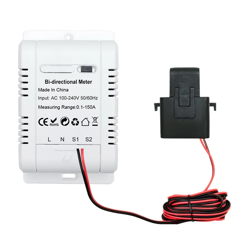 

Tuya Bi Directional Wifi Energy Meter 150A Clamp Current Sensor Transformer Solar PV Two Way Power Monitor 110V 240VAC Plastic