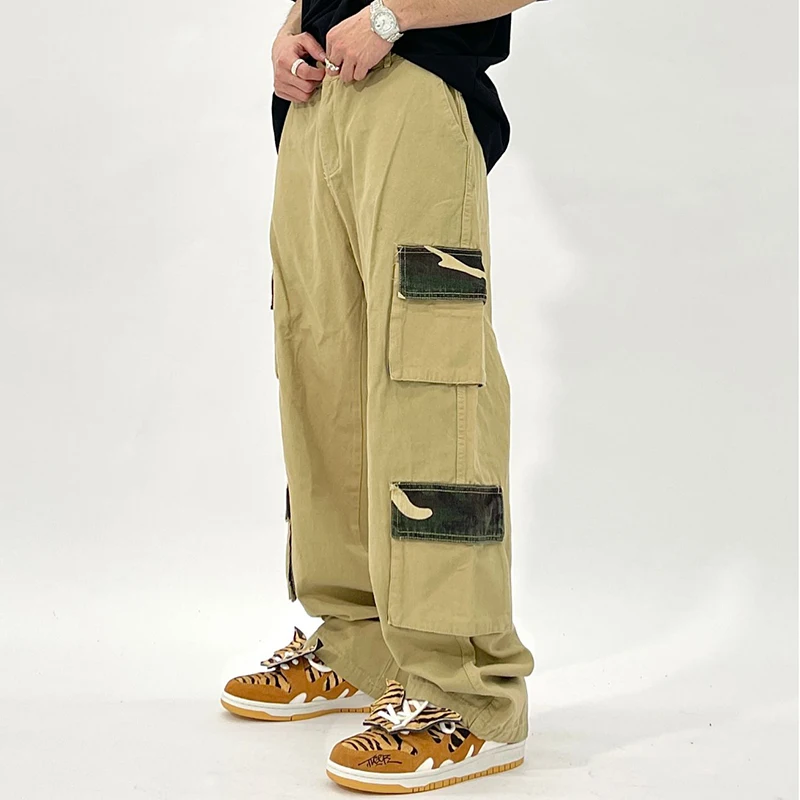 

Japanese Retro Camouflage Pockets Patchwork Loose Cargo Pants Mens High Street Casual Overalls Harajuku Hip Hop Couple Trousers