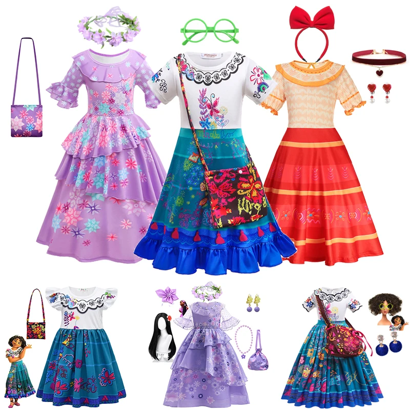 Disney Girls Encanto Mirabel Madrigal Dress Kids Party Cosplay Costume Children Fancy Dolores Isabela Princess Dresses Vestidos