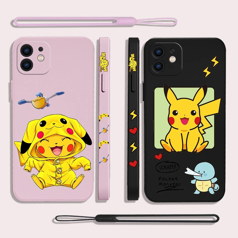 

Pokemon Pikachu Phone Case For Samsung Galaxy S22 S21 S20 Ultra Plus FE S10 S9 S10E Note 20 ultra 10 Plus Cover with Hand Strap