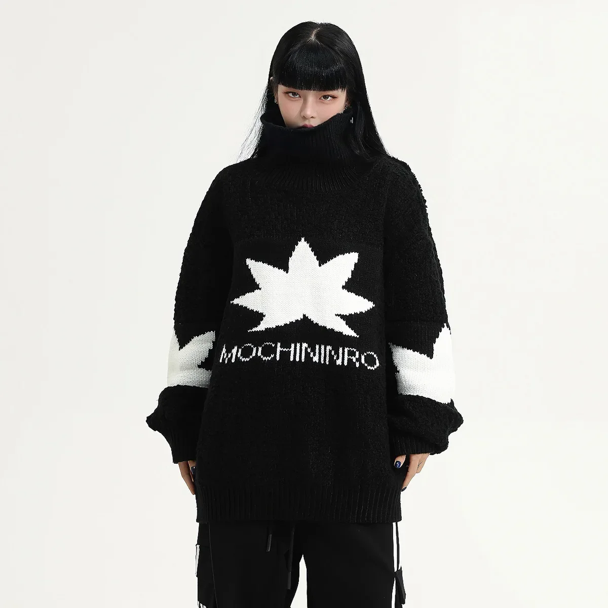 Нишевый трехмерный свитер-поло/черепаховый вырез металлическая молния