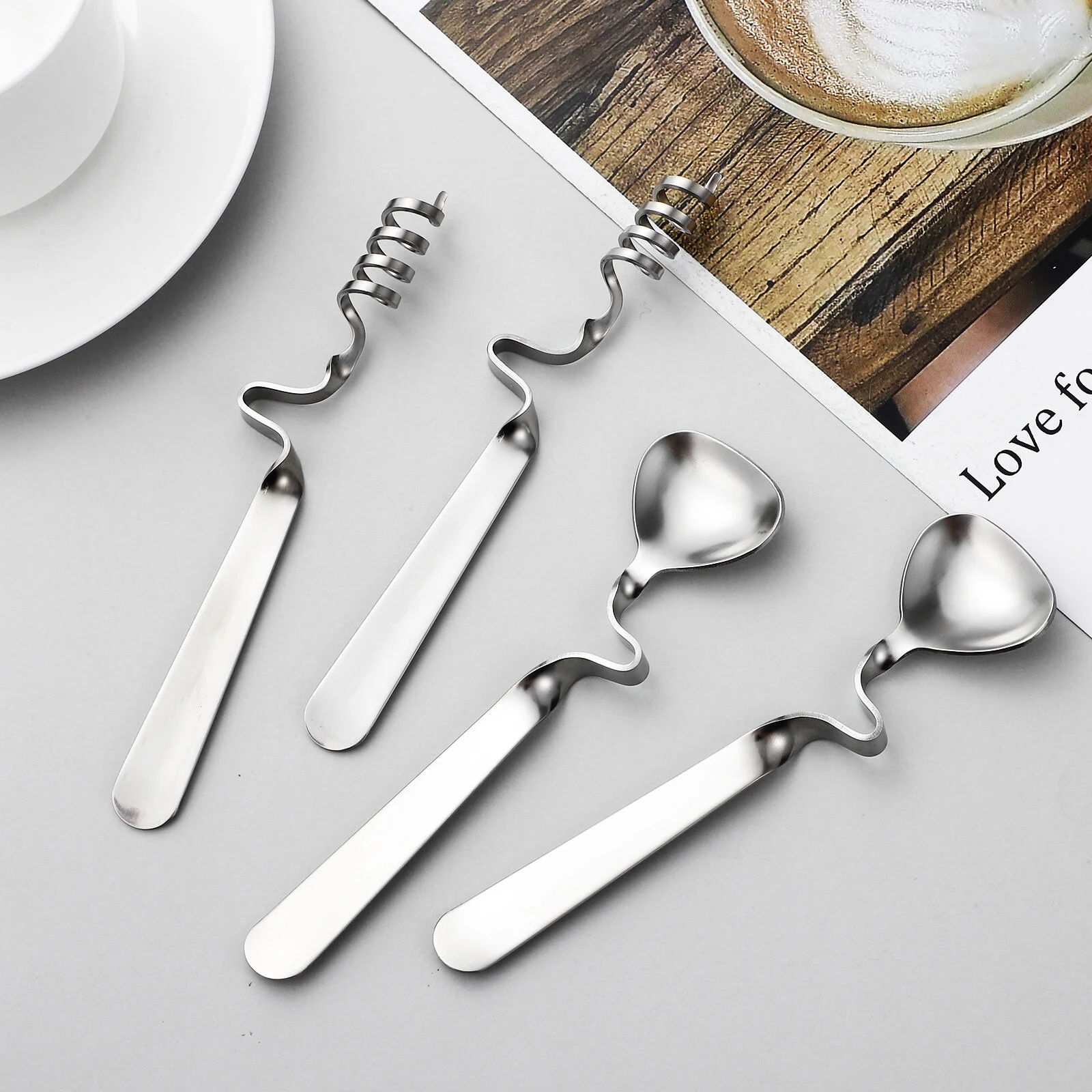 

4 Pcs Espresso Spoons Stainless Steel Coffee Spoons Honey Spoons Stir Spoons with Curved Handle