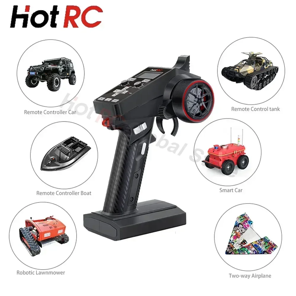 Фото Радиопередатчик HotRC CT-6A 2.4G 6-канальный с управлением одной рукой, приемник F-06A, аккумулятор 18650 для радиоуправляемых машин, лодок, дронов, танков №2