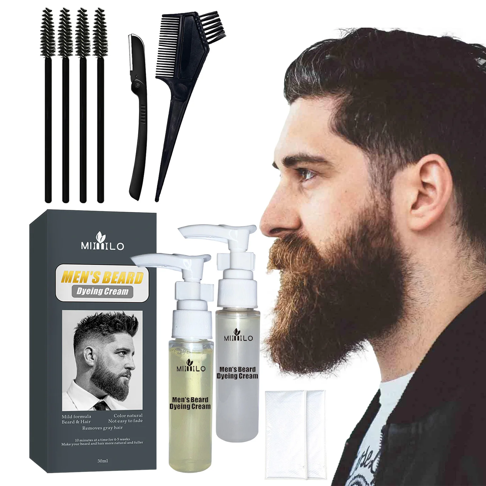 

Beard Coloring Kit Dyeing Cream Set For Easy Application Reduces White Beard Color For Stronger And Healthier Hair And Beard