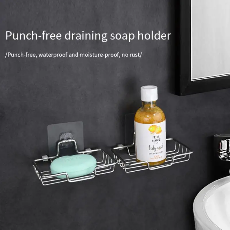 

Stainless Steel Double Layer Soap Rack Wall Mounted Soap Dish With Drain Bathroom Accessories Self Adhesive Organizer Soap Tray