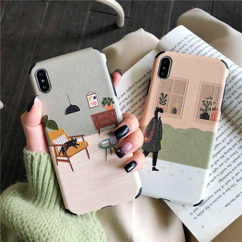 

Cartoon Vintage Silk Matte Floral Phone Case for Iphone 12 13 Case Lovely girl Tpu Case for Iphone 7 8plus 11 Pro Xr XsMax Cover
