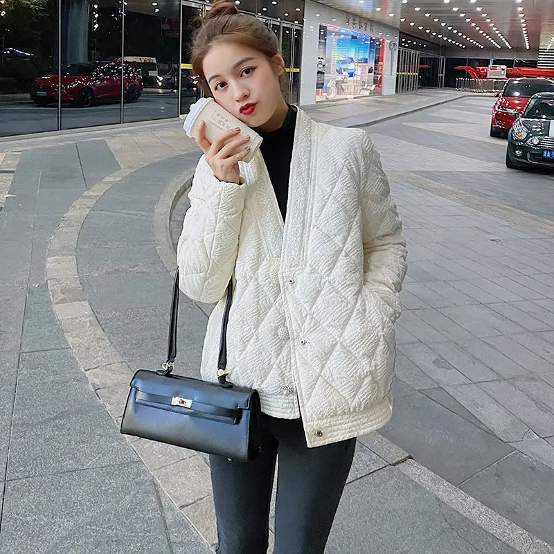 2023 New Winter Korean Style Elegant Solid Loose Long Sleeve Jackets Female Casual Female White Duck Down Warm Coats C57