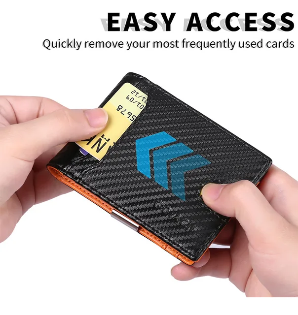 Men's rfid wallet genuine leather minimalist carbon fiber wallet card holder for men business credit card ID badge holder 2